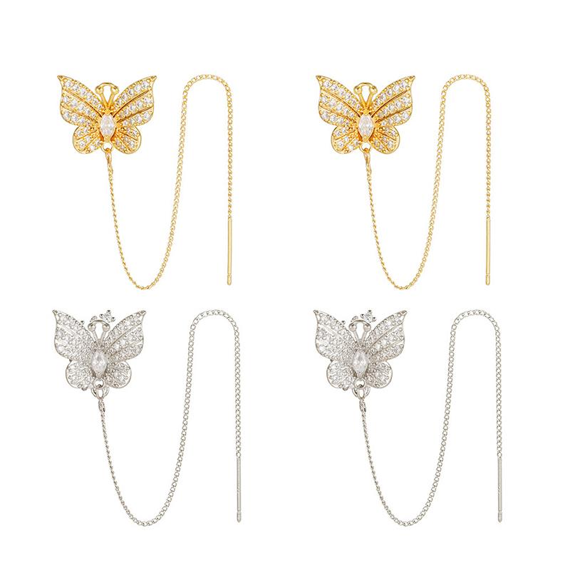 Bling Rhinestone Butterfly Ear Clip Earrings 2 Pieces Anti-Lost Holder for Wireless Earphone Female Prom Gift