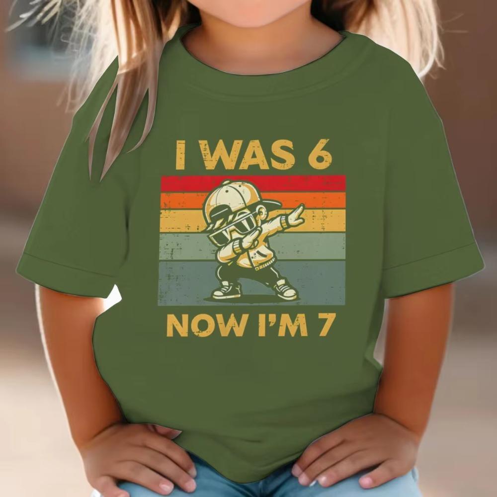 Kids Seven Year Old Cotton T-shirt Tops I Was 6 Now I'm 7 Birthday Funny 7th B-day Gift for Boy 67 Meme Birthday Cotton Tee
