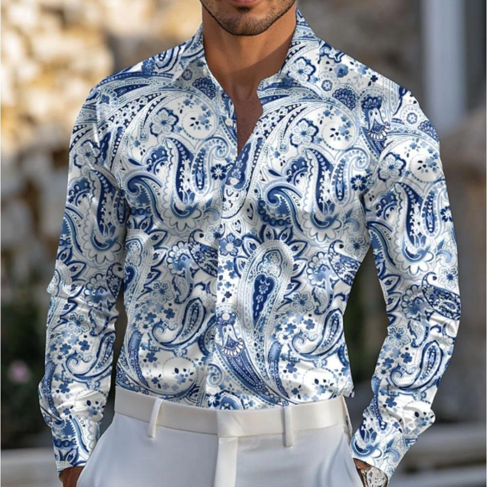 Men's Distressed Floral Printed Long Sleeve Shirts Casual Cardigan New Button Holiday Fashion Shirts