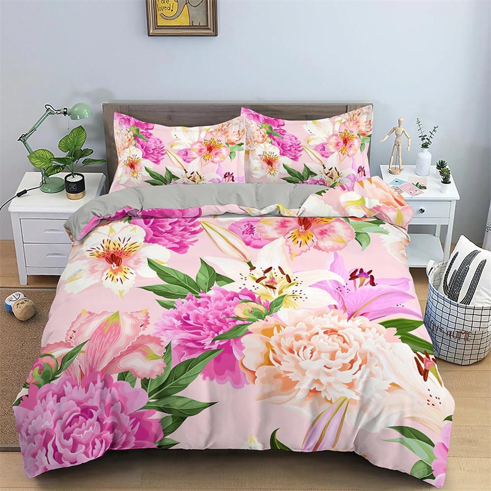 3D Creative Rose Bedding Set Valentine's Day Quilt Cover Pillowcase Bedding Single Double Bed Full Size 2/3 Pieces Microfiber