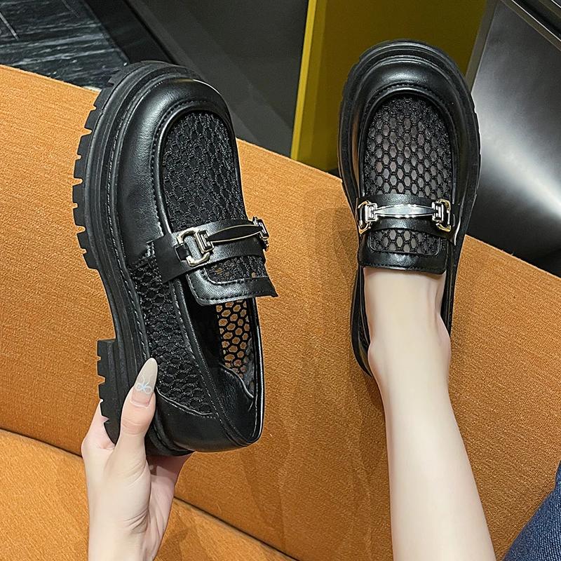 2025 New Ladies' Mesh Loafer Shoes Large Size Hollow Ultra Soft Versatile Thick-soled Slip-on Single Summer Breathable Sandals
