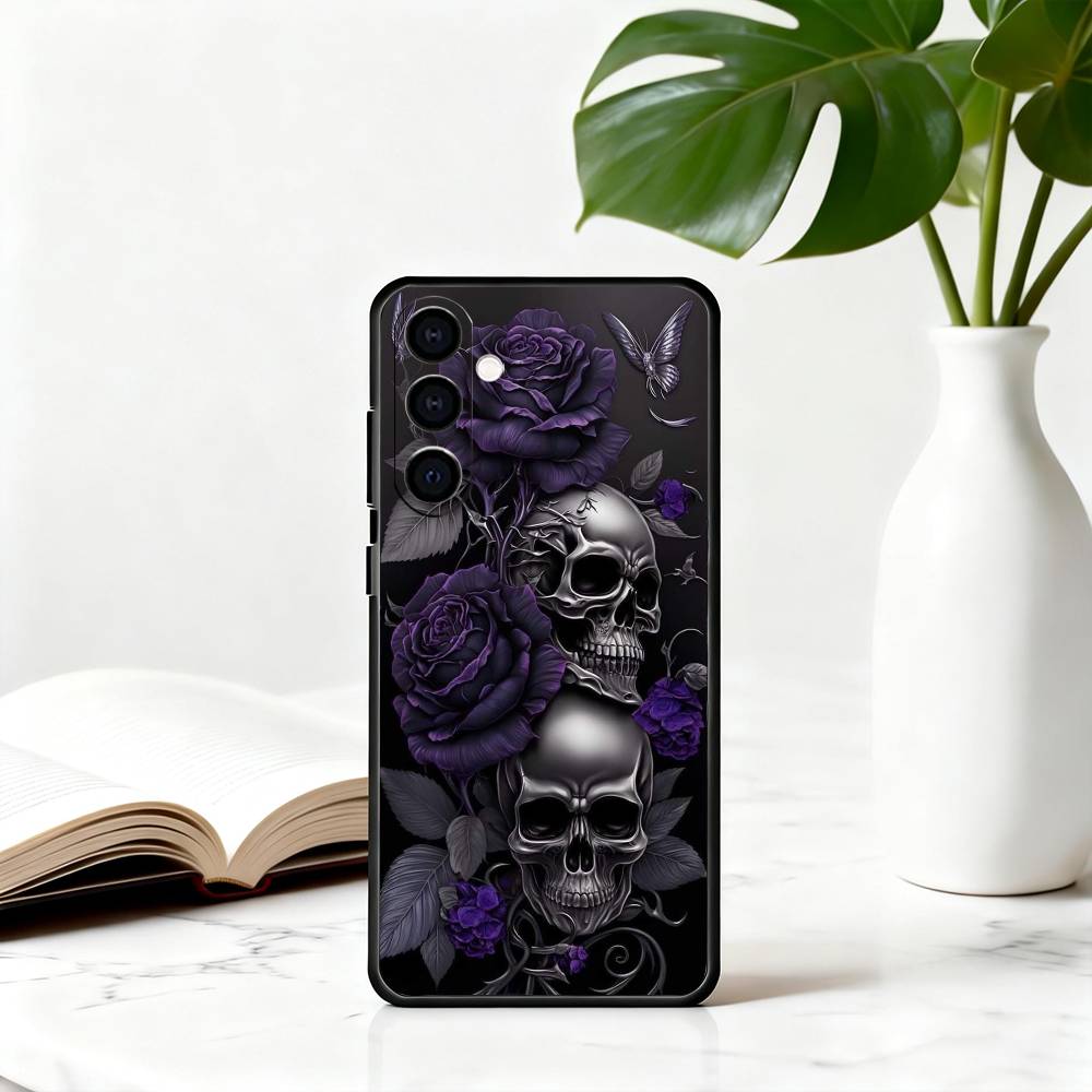 Purple red Silver S-Skull Phone Case For Samsung Galaxy A73,A72,A71,A70,A53,A52,A51,Soft Silicone Black Cover