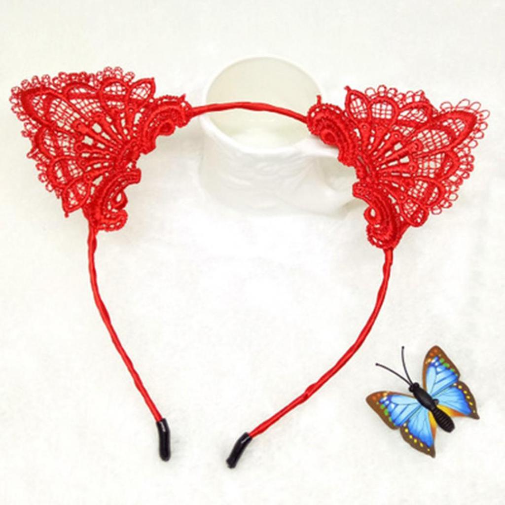 Flickor Barn Söta Svarta Kattöron Huvudbonad Fest Spets Hår Huvudband Hårband