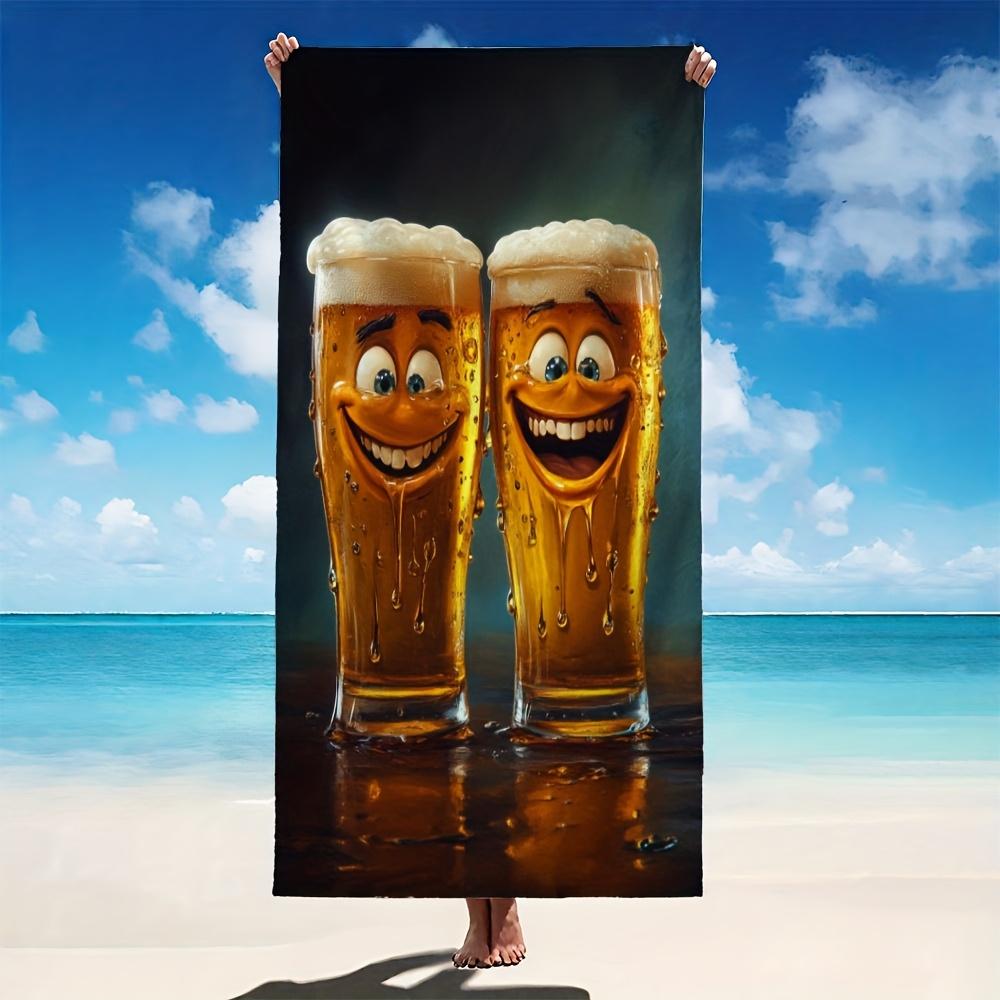 1 Stück Übergröße Mikrofaser Strandtuch Weich Leicht Schnelltrocknend Lustig Zwei Gläser Bierdruck Sandfrei für Reisen Picknick Camping B