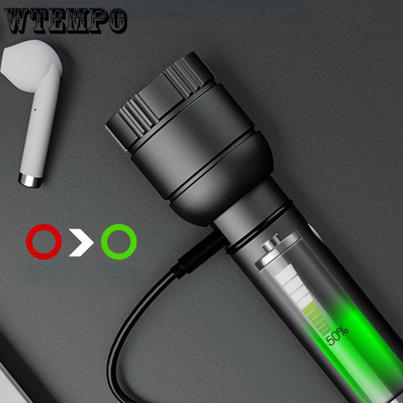 USB Rechargeable Household Outdoor Camping Waterproof Power Display Lighting Zoom Glare Flashlight