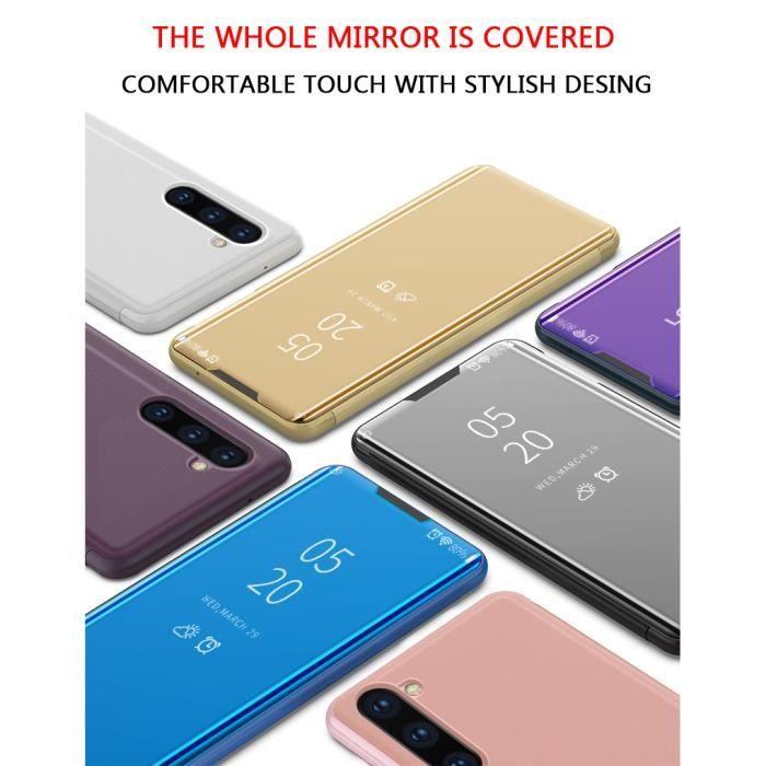 Skal Huawei P30 Lite, Mode Spegel Clear View Tunt Läder med Ställ Repskydd för Huawei P30 Lite, Silver