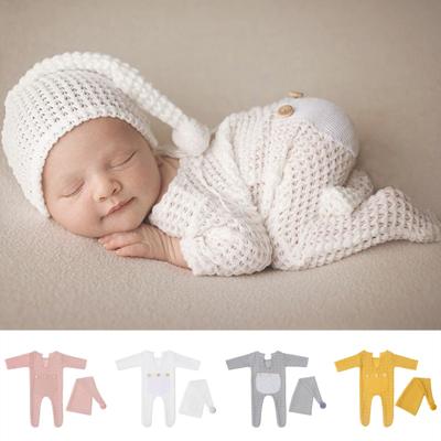 1 Set Babyfotografie Romper Grote Flexibiliteit Jacquard Patroon Zuigelingen Jumpsuit Schattige Pasgeboren Fotografie Props Gehaakt Outfit