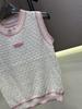 2026 Pink Beaded Crochet Knit Round Neck Slim Vest