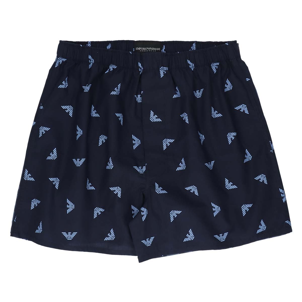 

Мужские хлопковые тканые боксеры с принтом орла Emporio Armani, спереди, японские размеры, 54240002, темно-синий, размер 68