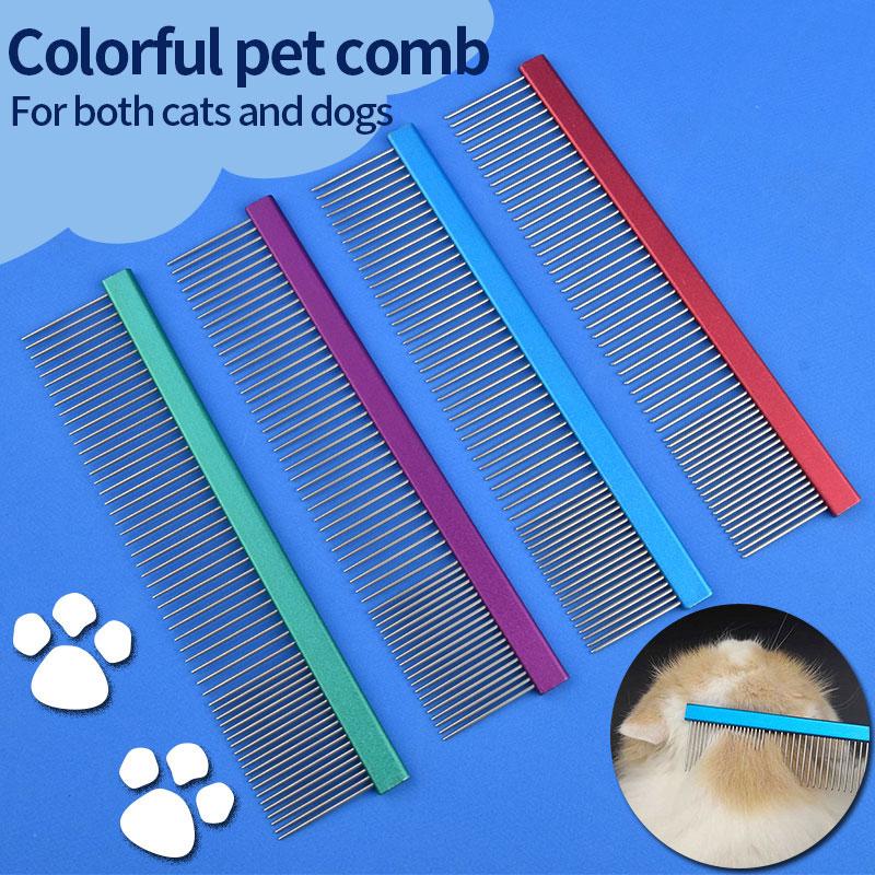 20/25cm Stainless Steel Pet Cat Comb Wide Handle Stylist Color Aviation Aluminum High-end Dog Cosmetology Styling Massage Comb