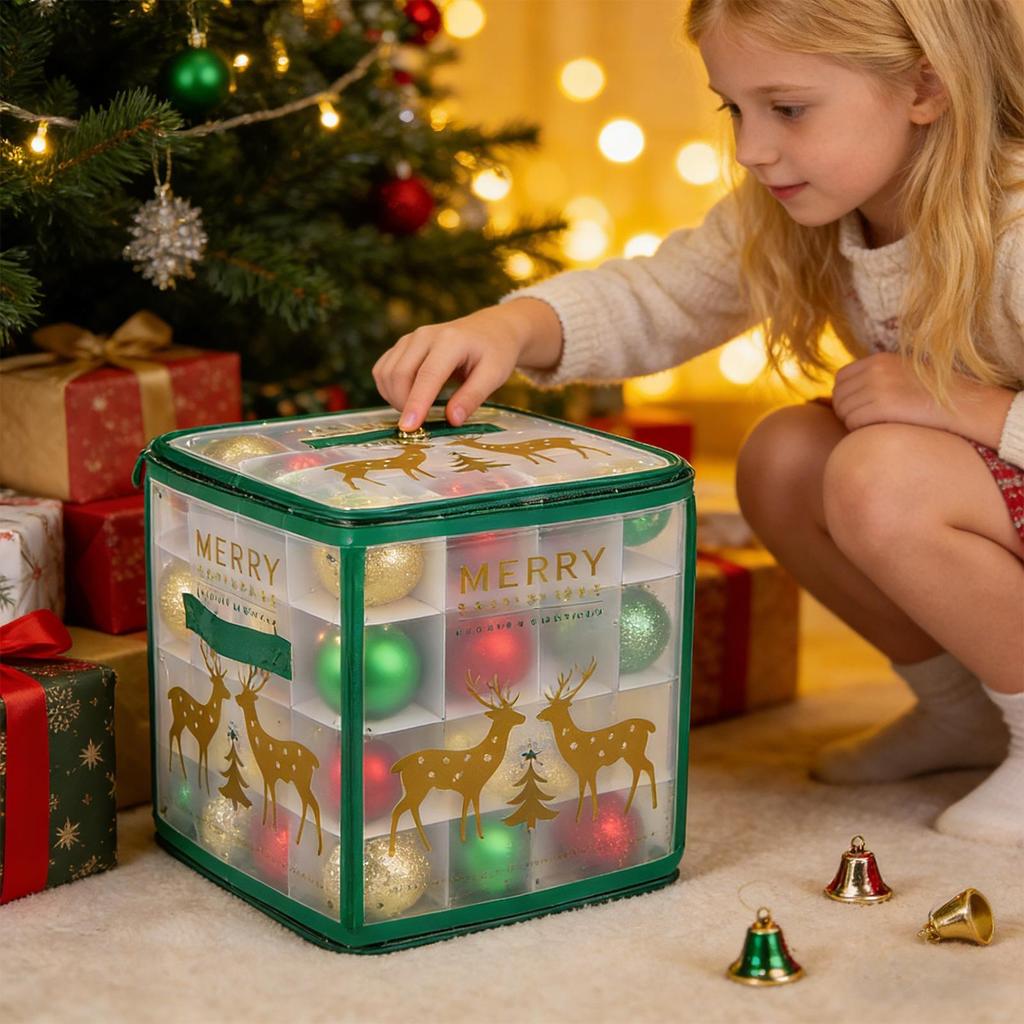 Christmas Ornament Storage Box 64-Grid Seasonal Decorative Ball Organizer Christmas Ornament Keeper with Dividers for Home