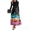 Women's Fashion Casual Belted Long Sleeve Round Neck Halloween Printed Elegant Temperament Dresses