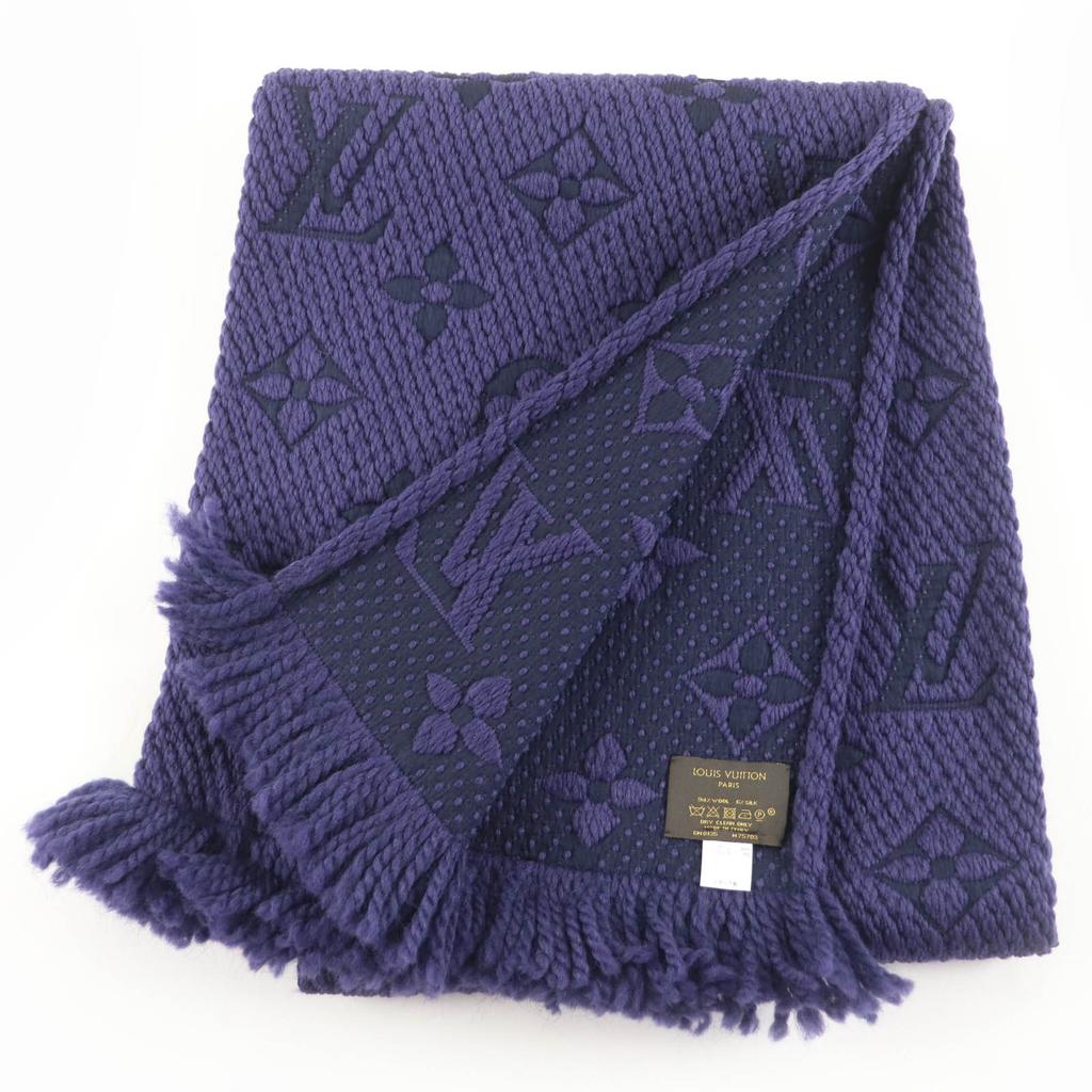 Great LOUIS VUITTON Scarf Echal Progomania Fringed knit purple wool Women M75703 Used
