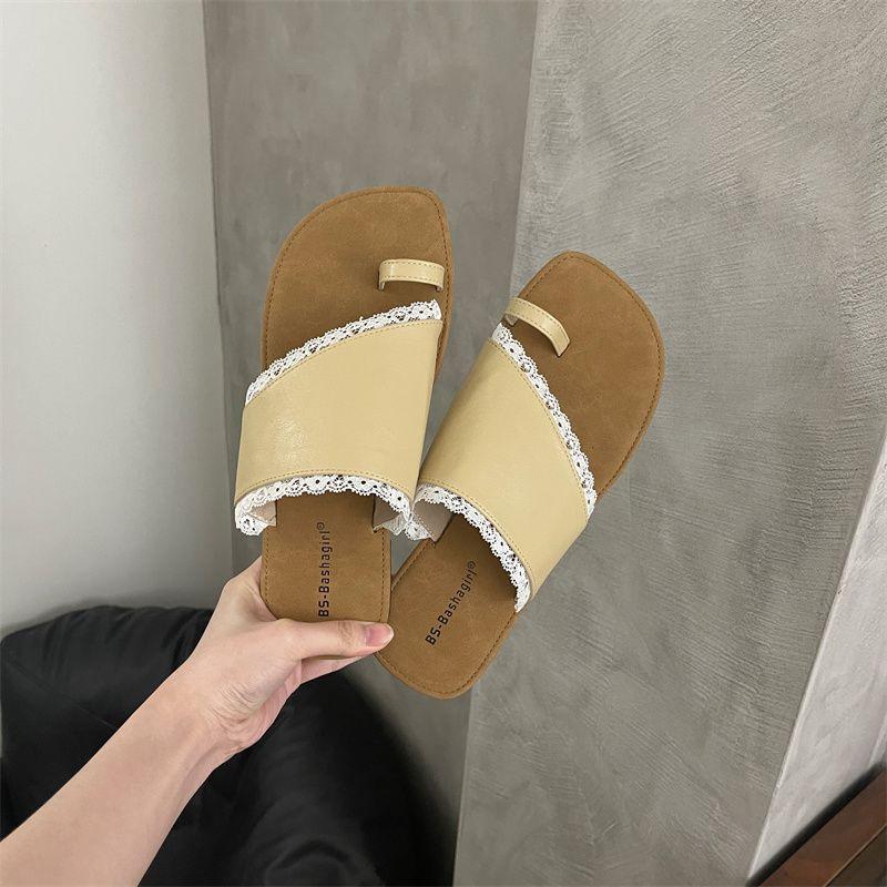 French Fairy Ballet Style Set Toe Flat-bottomed Slippers 2025 Summer New Soft-bottomed Beach One-word Lace Sandals