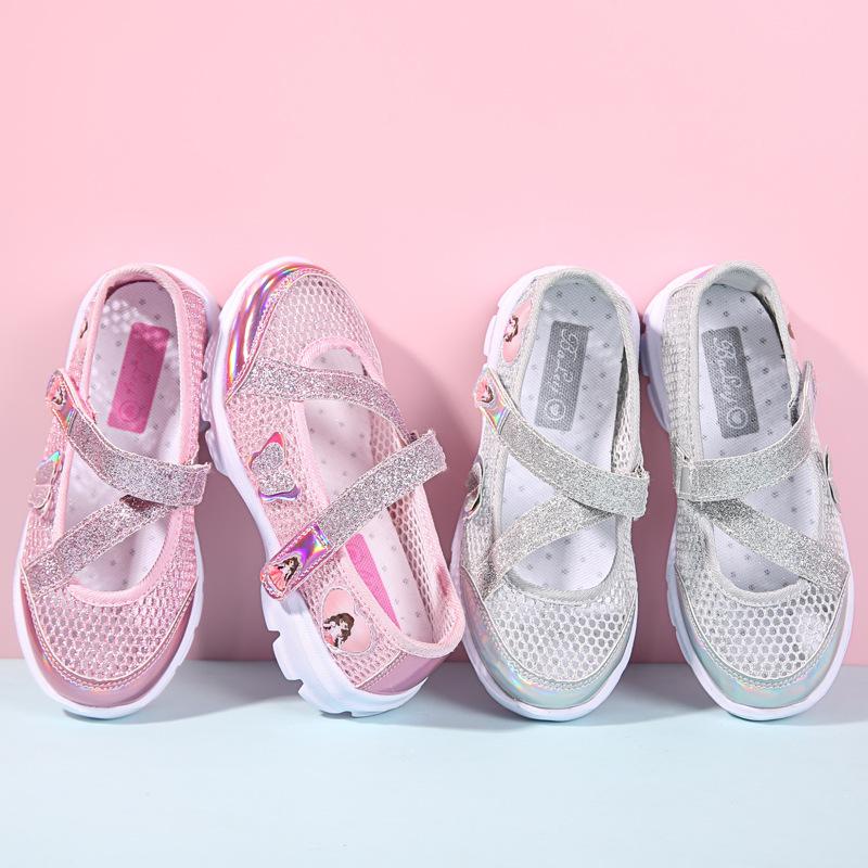 Single Mesh Girls' Shoes Summer New Frame Sports Shoes Hollow Children's Shoes Little Girls Tide Breathable Princess Shoes