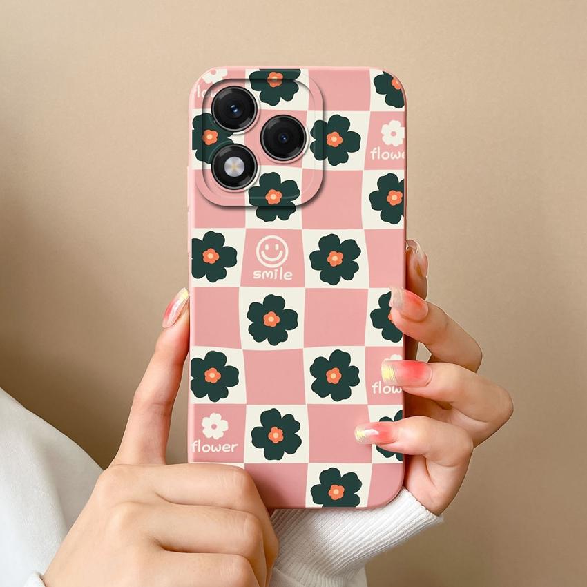 Phone Case For Huawei Honor 400 Lite X9c X6b X7c X60 X5b X8 X8c Pretty Plum Blossom Checkered Pattern Soft Silicone Shockproof Shell For Huawei Covers