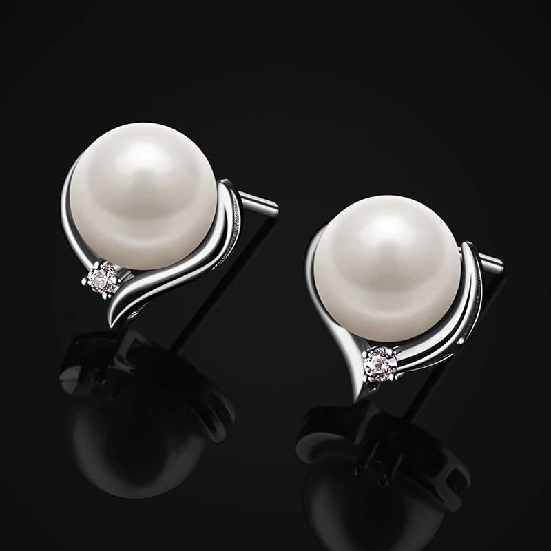 Huitan Delicate Imitation Pearl Stud Earrings Trendy Elegant Temperament Jewelry for Wedding Party Simple Accessories for Women