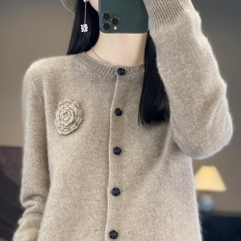 QingHe Cashmere Women's 30% Cashmere Cardigan - Soft & Warm Wool Blend Sweater