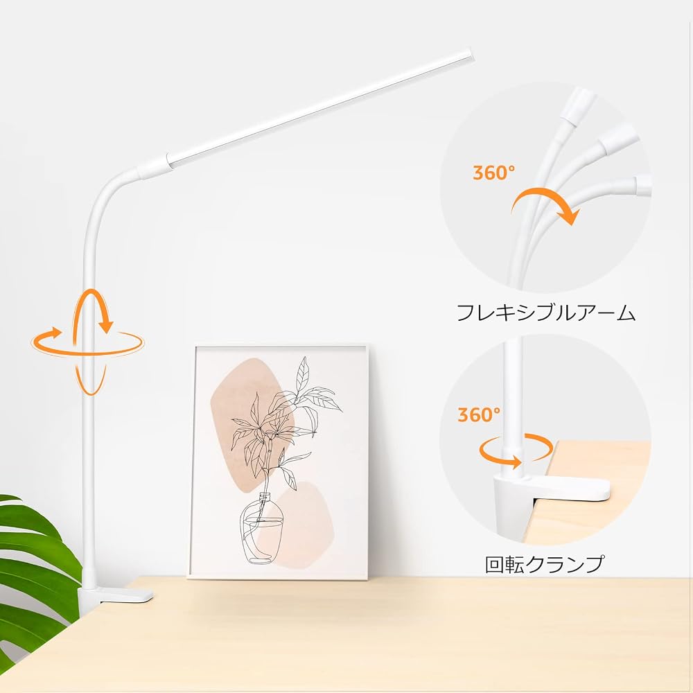 Lepro LED Desk Lamp Clamp Light Eye-Caring Clip Light USB Powered (White)