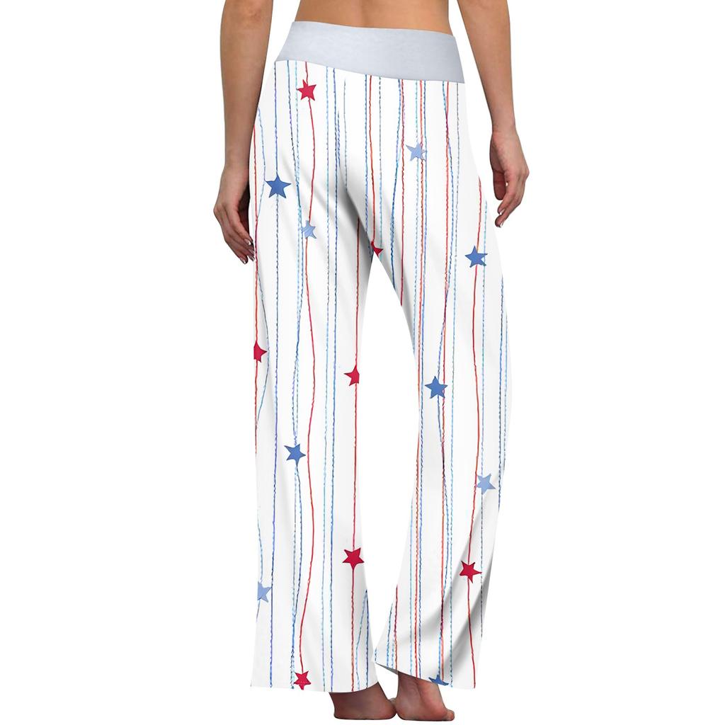 Damen Casual Sporthose mit Retro-Prints, perfekt für den Unabhängigkeitstag, mit Taschen und langer Länge.