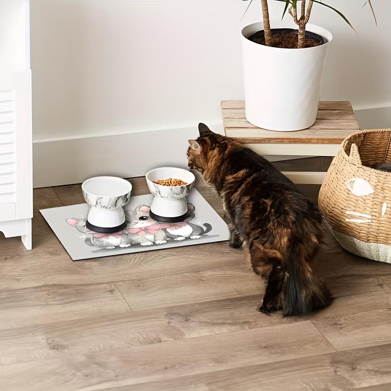 1 Alfombrilla para Mascotas con Bonito Dibujo de Gato, Fácil de Limpiar y Duradera, Alfombrilla Absorbente de Secado Rápido para Alimentación con Base Antideslizante, Alfombrilla de Comida para Gatos de Alta Calidad, Alfombrilla para Comedor de Mascotas