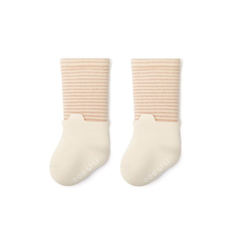 Baby Socks Pure Cotton Warm Stripe Non-Slip Middle Tube Contrast Color Newborn Boys Girls Baby Autumn Winter Floor Socks