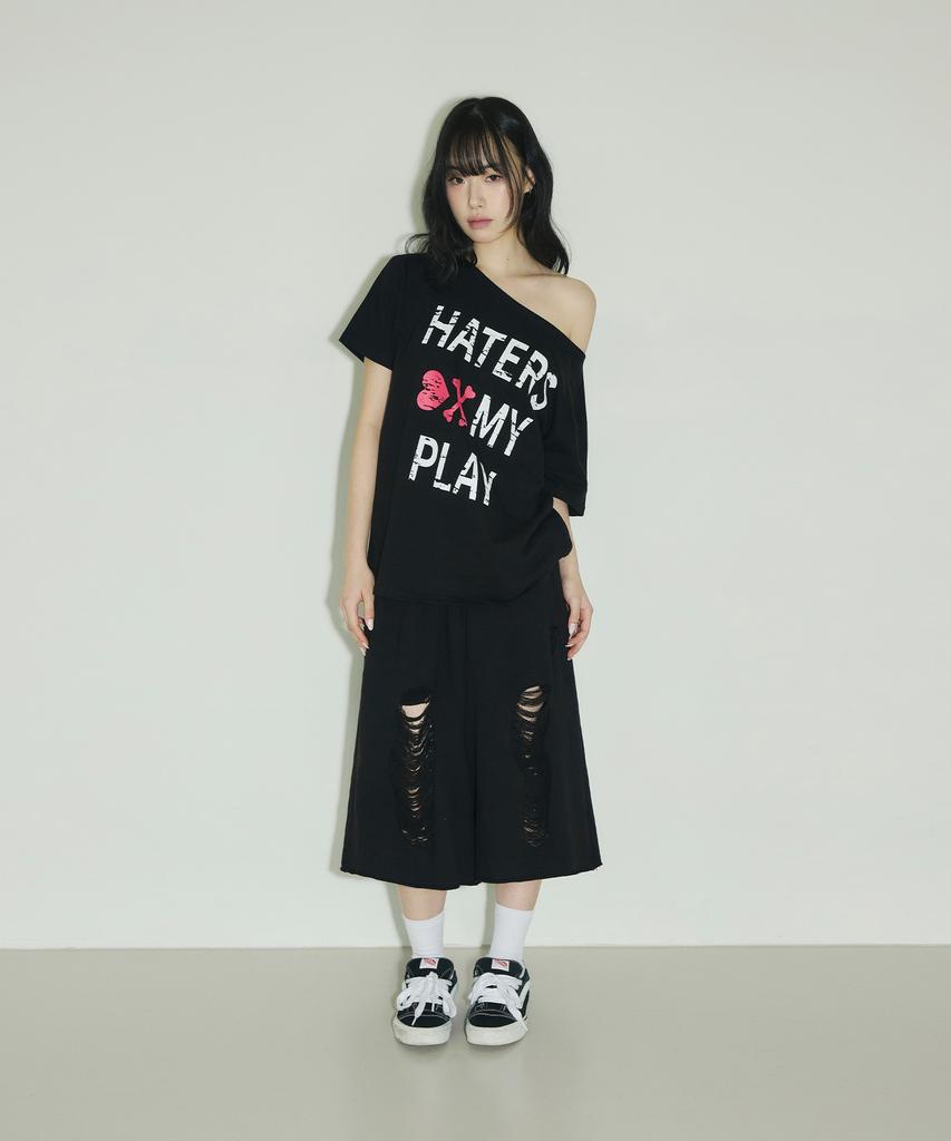 Seulliggeullou Damaged Bermuda Sweatpants [Black]
