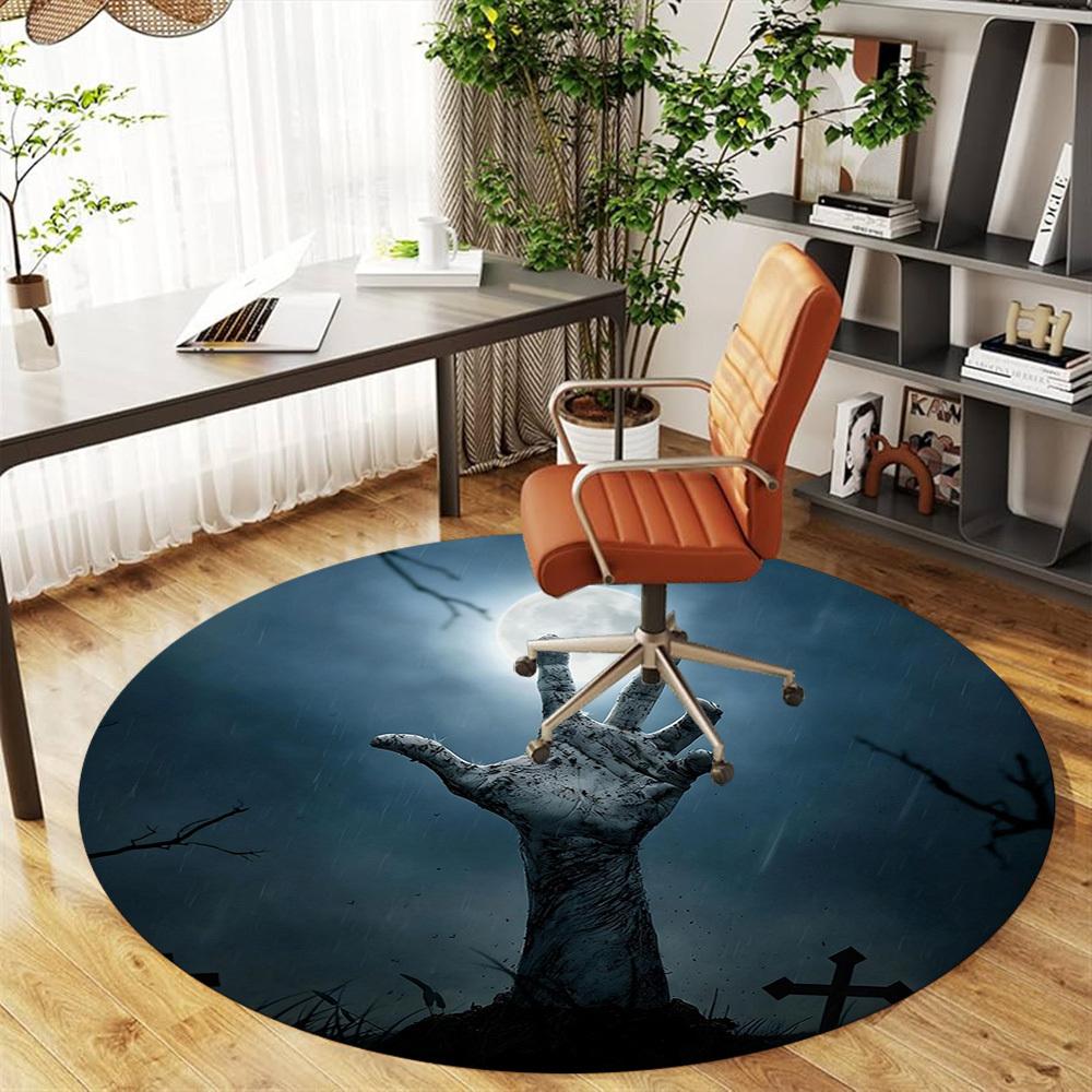 1 Stück Zombie-Hand Mondlicht Runde Stuhlmatte Büro Teppich - Rutschfest, Fußmatte für Büro, Schlafzimmer und Innenbereich Dekor p127212