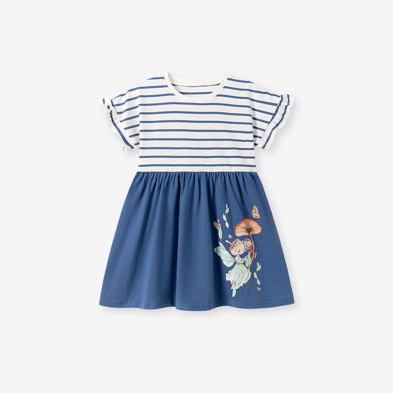Factory Direct Sales Girls  Dresses, Summer Cartoon Striped Children s Skirts, European and American Style Cross-Border Children s Skirts S 3246 7Y (140cm)