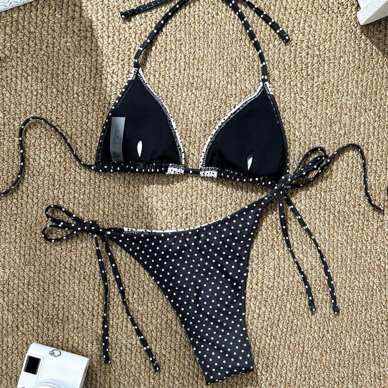 Bikini Swimsuit Women 2026 Cute Sexy with Tie Straps Small Chest Gathering Polka Dot Two-piece Triangle Swimsuit Vacation Spring