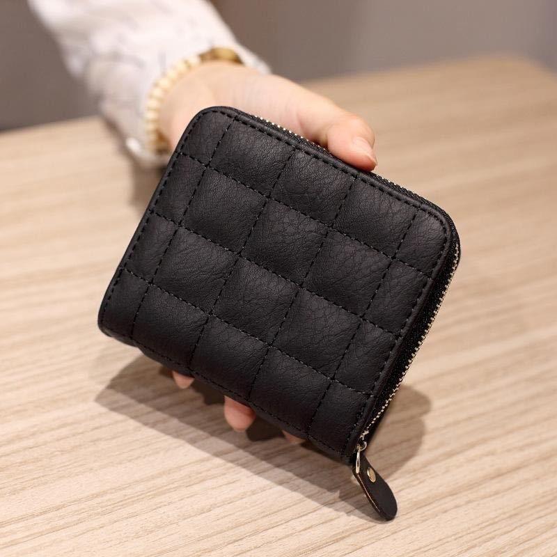 Women Fashion Zipper Small Wallet Coin Short  Purse PU Leather Plaid Purses Ladies Cute Mini Students Pocket Small Card Pack New