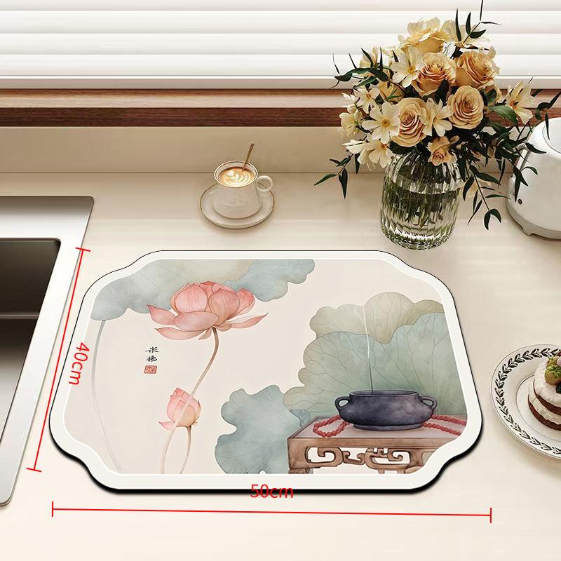 Coffee Machine Household Absorbent Mat Soft Diatomaceous Mud Kitchen Non-slip Mat Tableware Dry No-wash Kitchen Drain Mat+