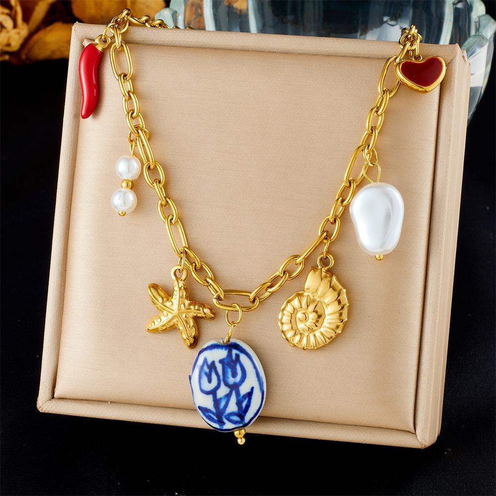 Fashion Vacation Premium Multi Element Ocean Creature Pendant Shell Starfish Sun Necklace