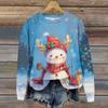 Ladies' Christmas Printed Long Sleeved Round Neck Hoodie Loose Top