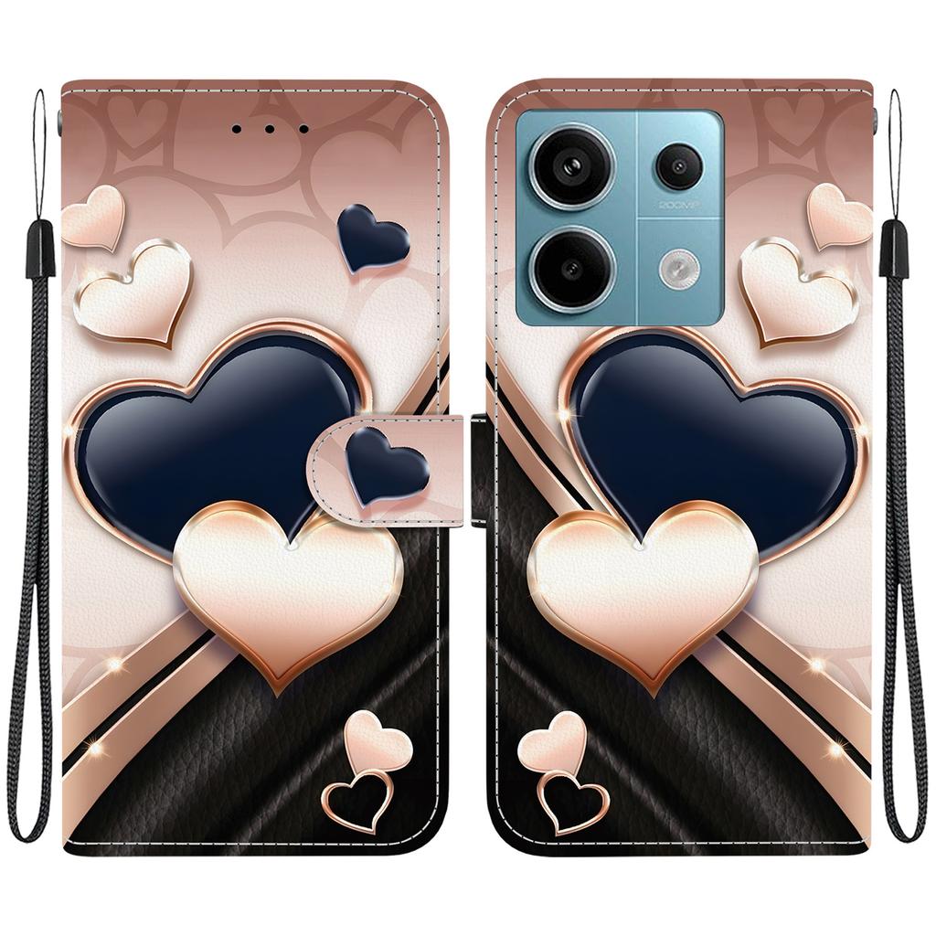 Handgefertigte PU-Leder-Klapphülle für Xiaomi Poco X6 / Redmi Note 13 Pro (5G) Rutschfeste Stoßfeste Hülle mit Handschlaufe & Herz/Rose Katze Designs