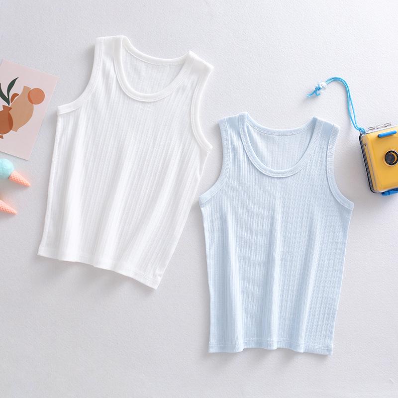 Children's 100% Cotton Jacquard Sleeveless Pajamas – Unisex, 2-Piece Set