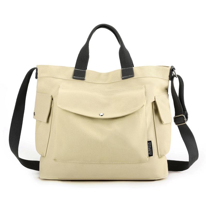 

Canvas shoulder bag Women s simple large-capacity student class tutoring bag Solid color casual shoulder bag Korean version tote bag