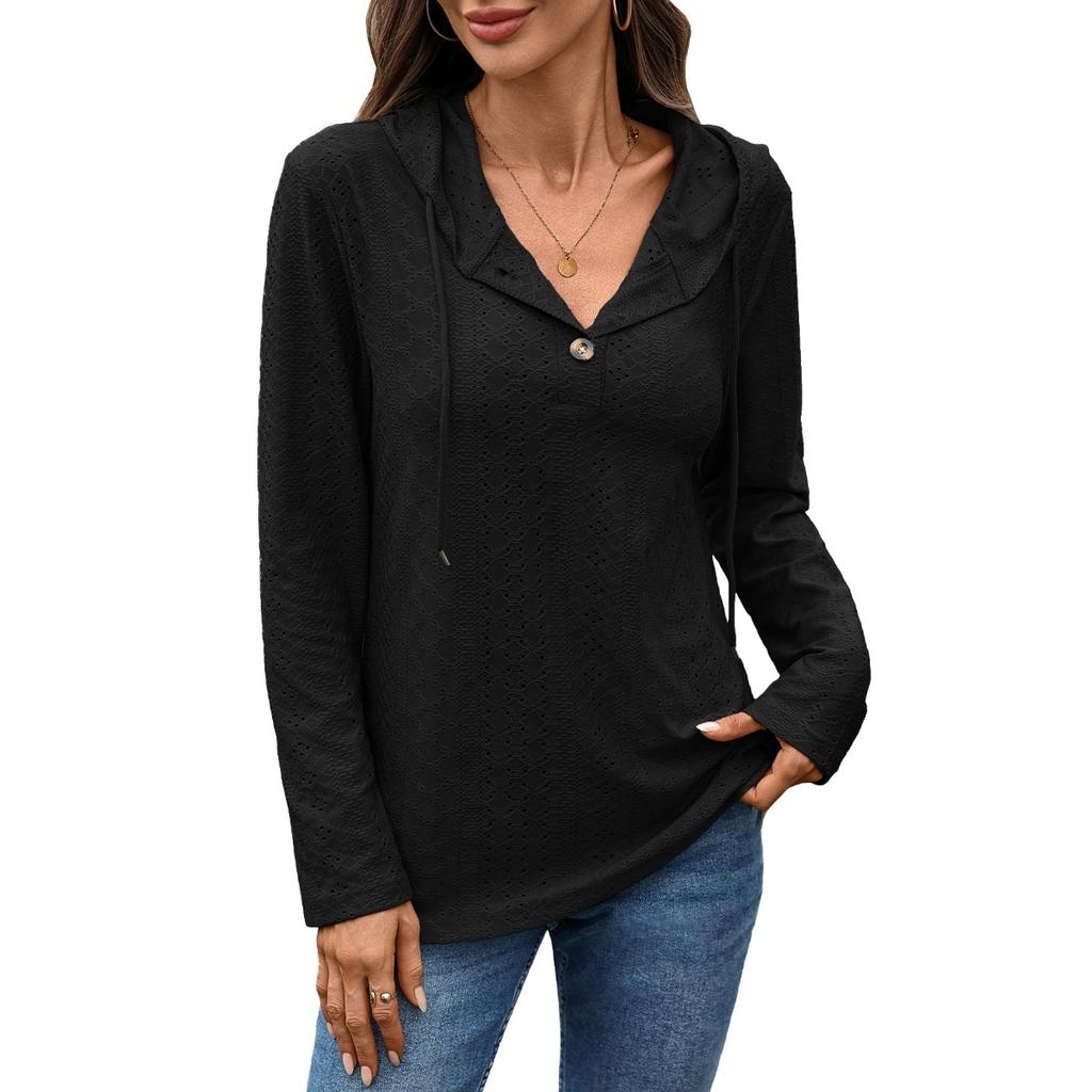 Fall Winter New Women's Solid Color Button Hooded Loose Long Sleeve Sweatshirt Top Leisure Leisure Trade for Europe America