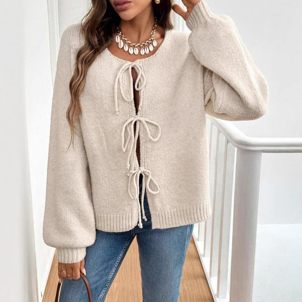 Women's Commuter Casual Loose Solid-coloured Jumper V-neck Autumn and Winter Cardigan with 2025 Autumn and Winter New