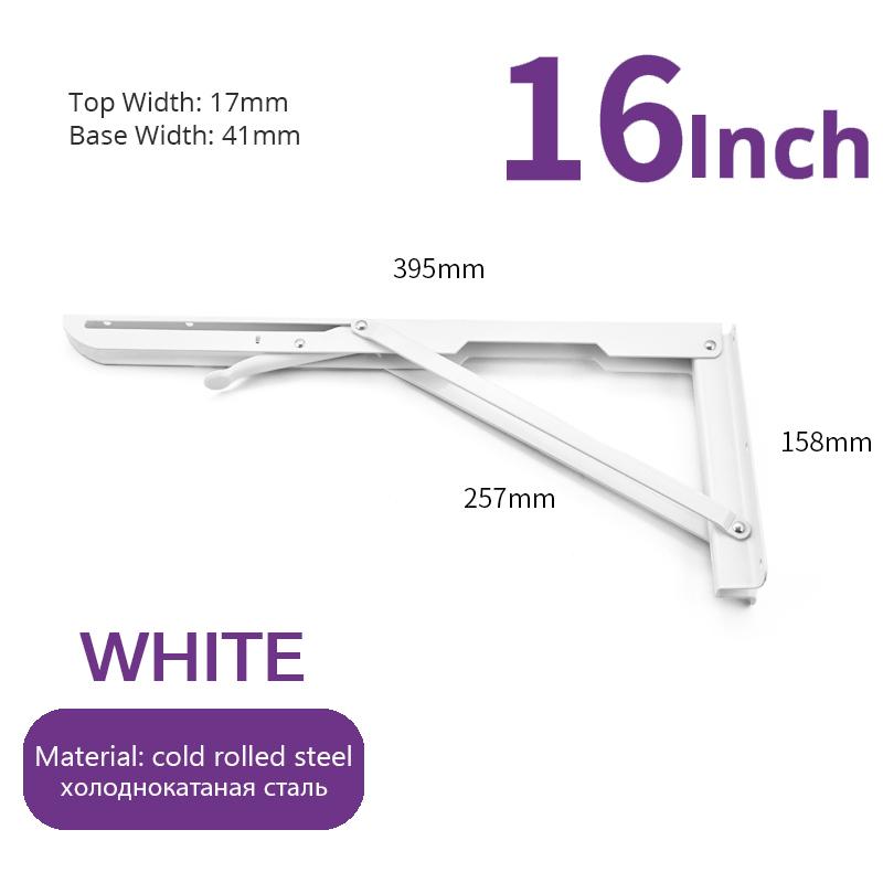 NAIERDI 2PCS 8-20inch Stainless Steel Folding Angle Bracket White Black Iron Triangle Wall Mount Bracket For Shelf Bench Table