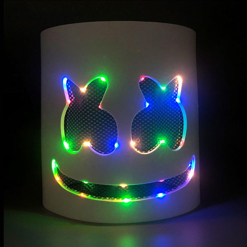 Máscara Marshmello DJ Brillante Hip Hop Baile Bar Discoteca Espectáculo Accesorios DIY LED Marshmallow Cos Máscara Diy Hombres DJ Disco Máscara Disfraz