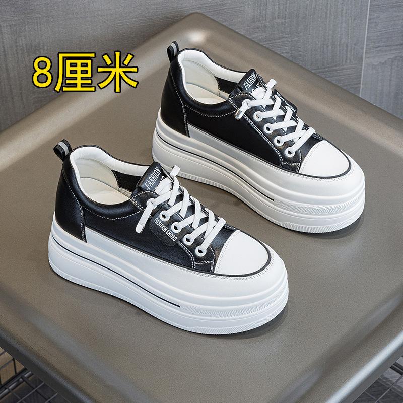 Small Size 2025 Spring and Summer New Slope Heel Thick Sole Small Inner Height Increase Small White Shoes Free Lace-up Small White Shoes Women