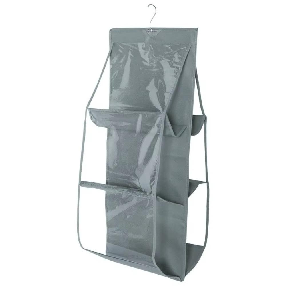 

1Pcs 6 Pockets Storage Bag Gray Clear Sundry Bag New Hanging Handbag Organizer For Wardrobe Closet