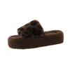Large size women's shoes 41 to 43 fat feet platform fluffy shoes women wear fashion leopard print home one-word cotton slippers in autumn and winter