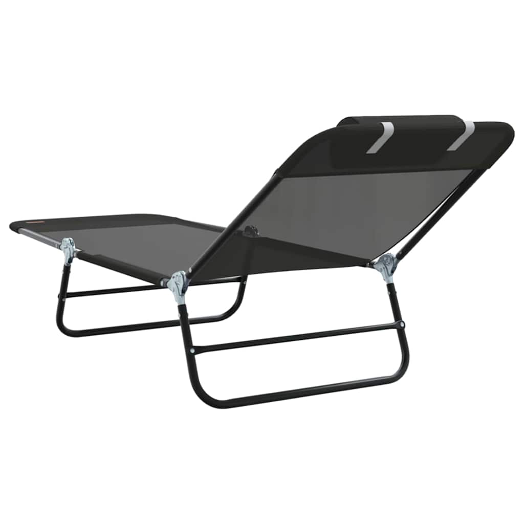 Folding Sun Lounger Black 182 X 55 X 85.5 Cm Textilene