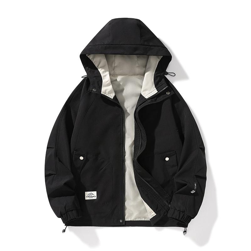 Spring and Autumn New Men's Jacket Men's Hooded Versatile Loose Workwear Casual Teen Solid Color Men's Jacket