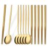 12Pcs Household Black Gold Cutlery Set Flatware Chopsticks Spoon Stainless Steel Dinnerware Set Luxury Korean Tableware Set