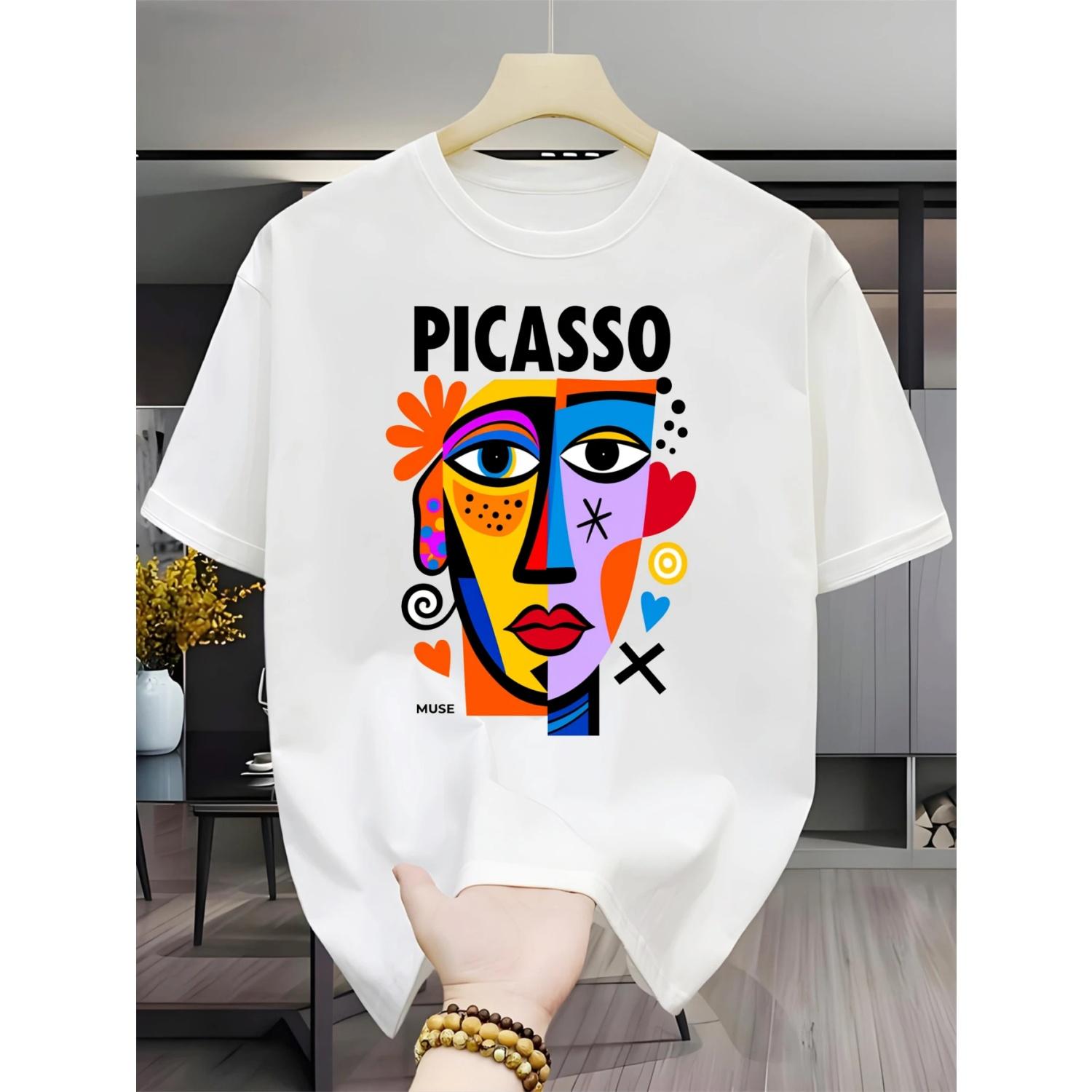

Picasso Style Abstract Facial Art Design Men s Casual T-shirt Suitable for Holidays Such As Easter, Halloween, Thanksgiving, Etc S