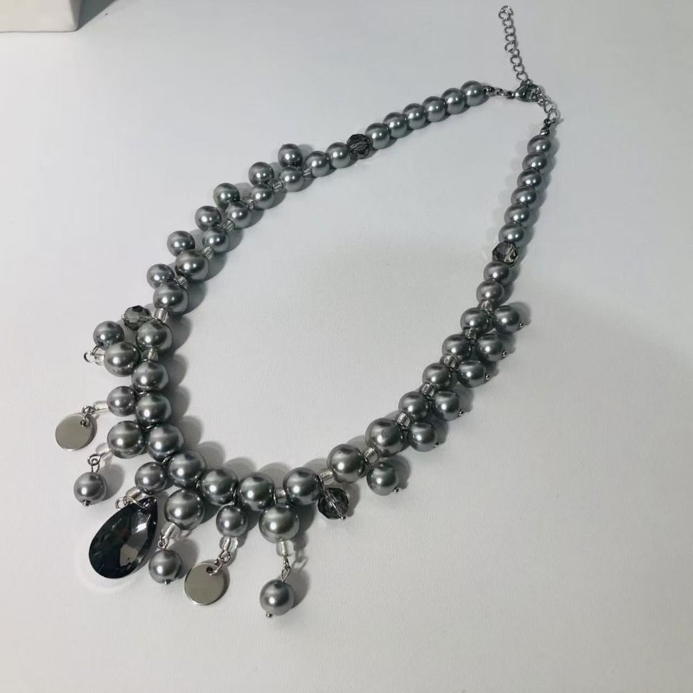 Grey Pearl Double-layer Pearl Tassel Necklaces Exquisite Women's Clavicle Chain  Party