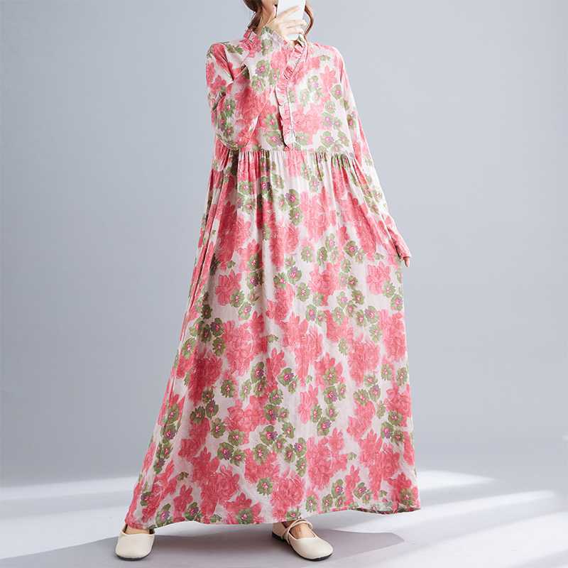 

Новые Богемные Винтажные Платья с Принтом, Свободного Кроя, с Длинным Рукавом, Длинные Платья с Большим Подолом 2XL